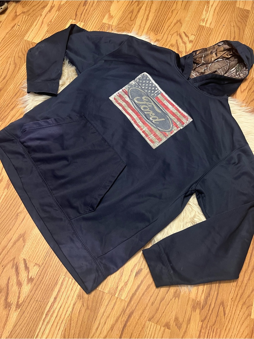 Ford Navy Hoodie with American Flag Patch